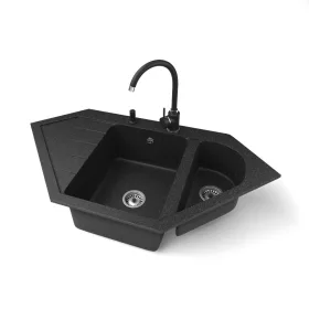   Gránit mosogató NERO Joker + magasított csaptelep + adagoló (fekete)
