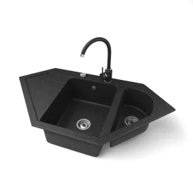   Gránit mosogató NERO Joker + magasított csaptelep + dugókiemelő (fekete)