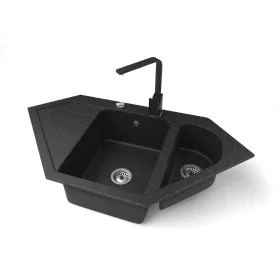   Gránit mosogató NERO Joker + Design csaptelep + dugókiemelő (fekete)