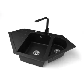   Gránit mosogató NERO Joker + Design csaptelep + dugókiemelő (matt fekete)