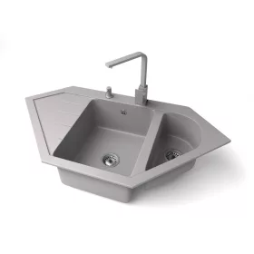  Gránit mosogató NERO Joker + Design csaptelep + adagoló (szürke)