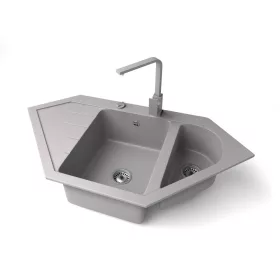   Gránit mosogató NERO Joker + Design csaptelep + dugókiemelő (szürke)
