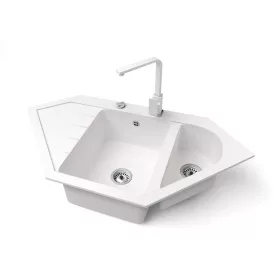   Gránit mosogató NERO Joker + Design csaptelep + dugókiemelő (fehér)