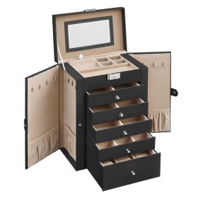   Ékszertartó doboz tükörrel - 6 + 2 szintes - Songmics Home (fekete)