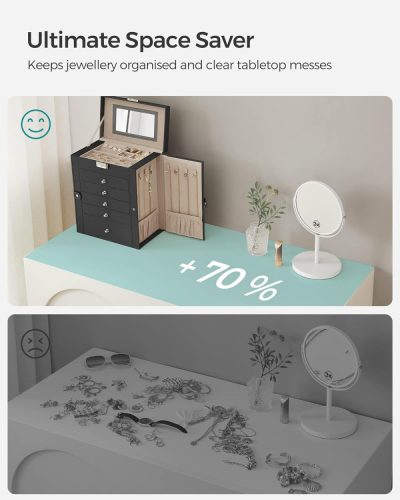 Ékszertartó doboz tükörrel - 6 + 2 szintes - Songmics Home (fekete)