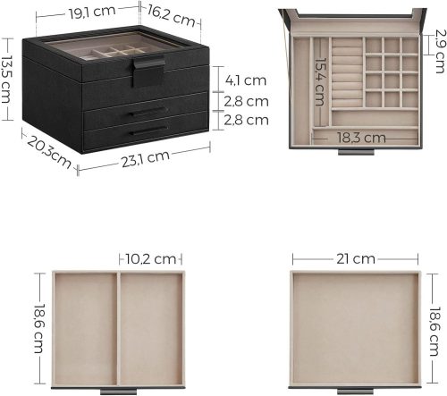 Ékszertartó doboz - 3 szintes - fekete - Songmics Home