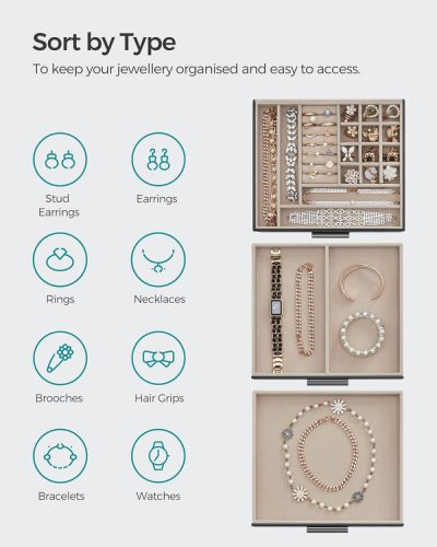 Ékszertartó doboz - 3 szintes - fekete - Songmics Home