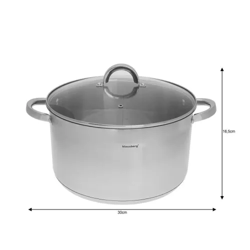 Klausberg Premium fazék 11.5L, Ø30 cm- rozsdamentes acél, edzett üveg fedő (KB-7129)