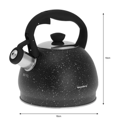 Klausberg teáskanna, sípszóval - fekete gránit mintás - 2L (KB-7320)
