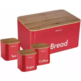   Kinghoff Premium kenyértartó + fűszertartó készlet - rozsdamentes acél / fa - piros (KH-1085)