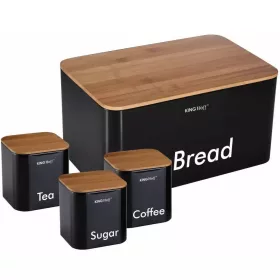   Kinghoff Premium kenyértartó + fűszertartó készlet - rozsdamentes acél / fa - fekete (KH-1086)