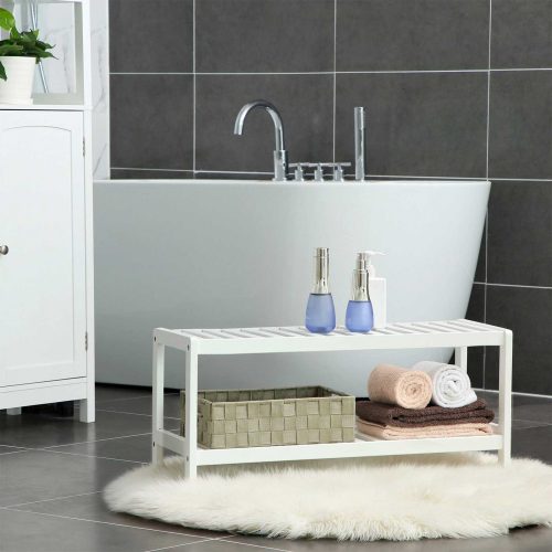 Bambuszfa tároló polc - 70 x 55 cm (fehér)