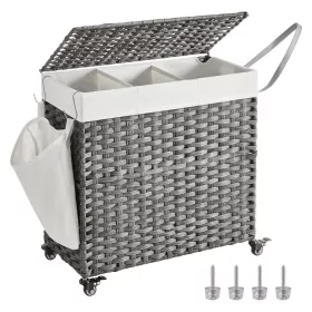   Kerekes polyrattan szennyeskosár - Songmics Home - 140L (szürke) 