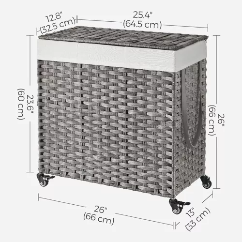 Kerekes polyrattan szennyeskosár - Songmics Home - 140L (szürke) 