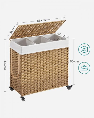Kerekes polyrattan szennyeskosár - Songmics - 140 L