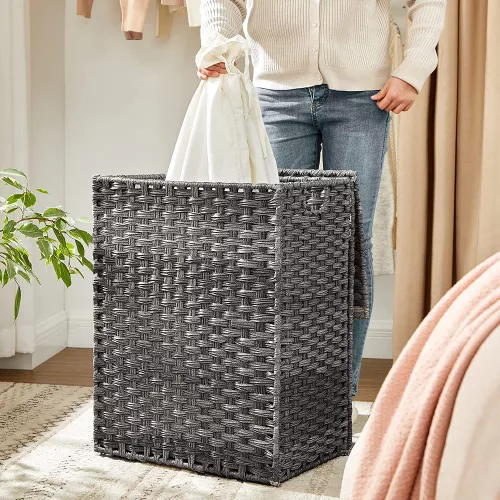Polyrattan szennyeskosár - Songmics - 90 L (szürke)
