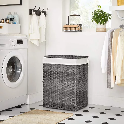 Polyrattan szennyeskosár - Songmics - 90 L (szürke)