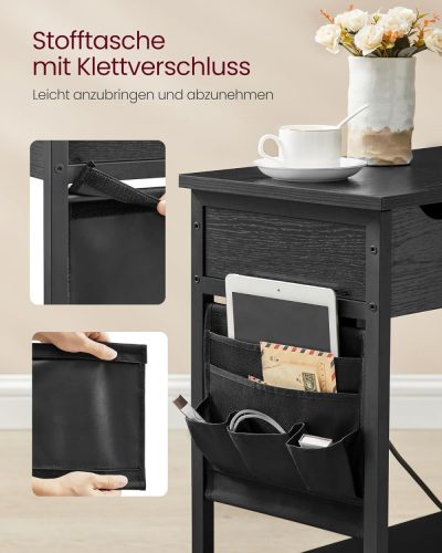 Oldal asztal / éjjeliszekrény - elektromos hálózati és USB csatlakozással (fekete)