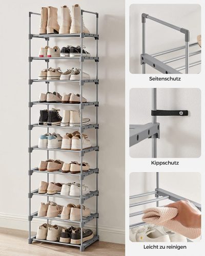 Cipőtároló polc - 10 szintes - 45 x 174 cm (szürke)