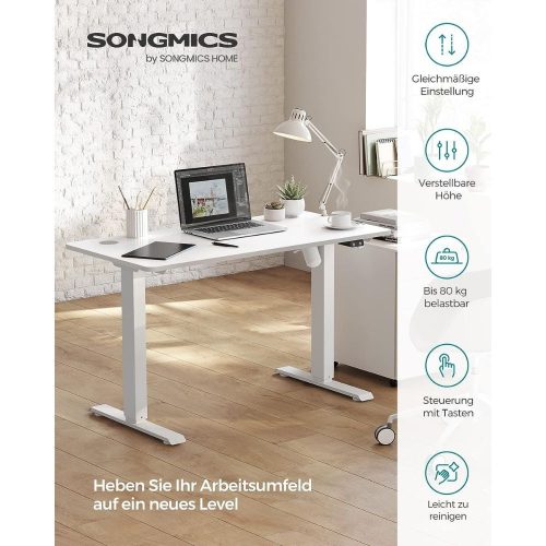 Íróasztal / számítógépasztal tárolóval - elektromos magasság állítás - Vasagle Loft - 120 x 60 cm (fehér)