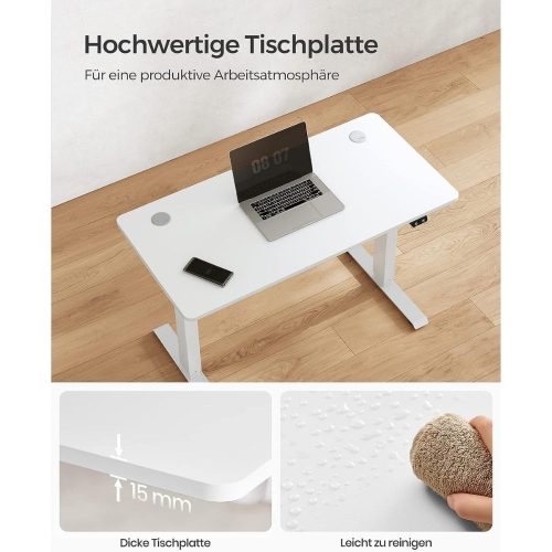 Íróasztal / számítógépasztal tárolóval - elektromos magasság állítás - Vasagle Loft - 120 x 60 cm (fehér)