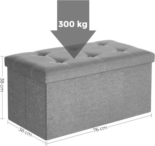 Tároló pad / tároló puff - Vasagle Loft - 76 x 38 cm - világos szürke