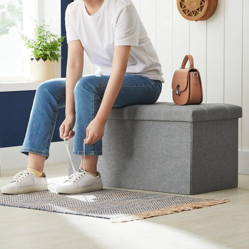 Tároló pad / tároló puff - Vasagle Loft - 76 x 38 cm - világos szürke
