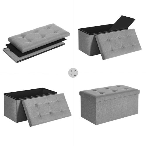 Tároló pad / tároló puff - Vasagle Loft - 76 x 38 cm - világos szürke