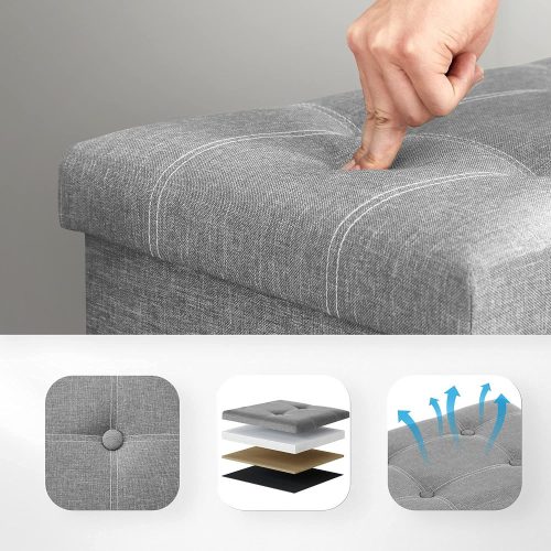 Tároló pad / tároló puff - Vasagle Loft - 76 x 38 cm - világos szürke