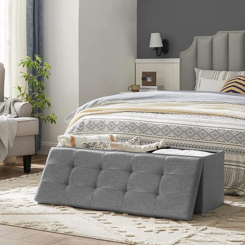 Tároló pad / tároló puff - Vasagle Loft - 110 x 38 cm - világos szürke