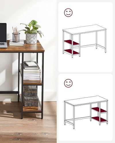 Íróasztal / számítógépasztal polcokkal - Vasagle Loft - 100 x 50 cm