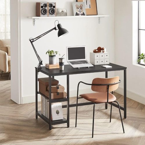 Íróasztal / számítógépasztal polcokkal - Vasagle Loft - 120 x 60 cm (fekete)