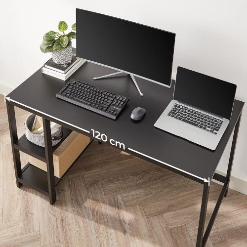 Íróasztal / számítógépasztal polcokkal - Vasagle Loft - 120 x 60 cm (fekete)