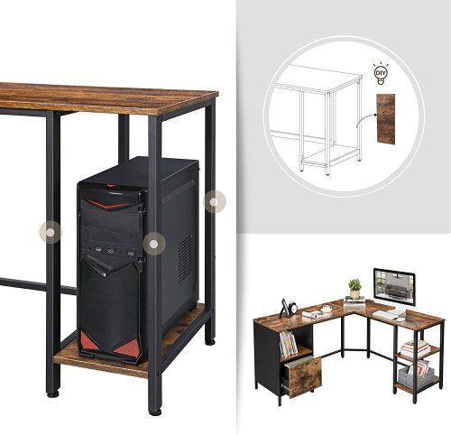 Sarok íróasztal / számítógépasztal tároló rendszerrel - Vasagle Loft - 150 x 137 cm
