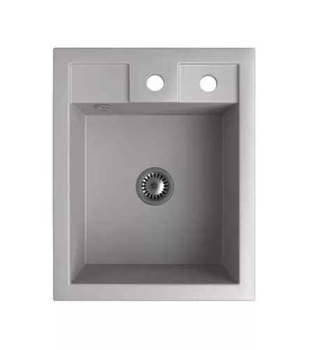 Gránit Mosogató NERO Parma + Design csaptelep + adagoló + szifon (szürke)