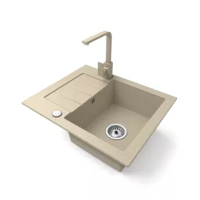   Gránit mosogatótálca NERO Monza + Design csaptelep + dugókiemelő (bézs)