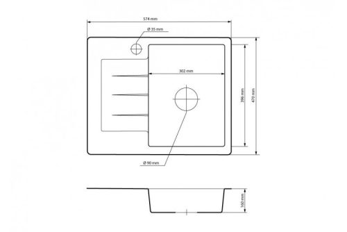 Gránit mosogatótálca NERO Monza + magasított króm csaptelep (matt fekete)