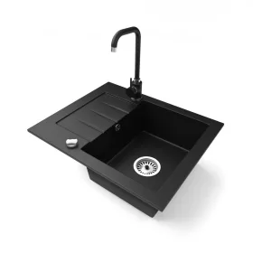   Gránit mosogatótálca NERO Monza + Steel csaptelep + dugókiemelő (matt fekete)