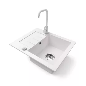   Gránit mosogatótálca NERO Monza + Steel csaptelep + dugókiemelő (fehér)