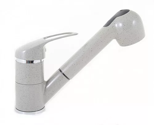 Gránit mosogatótálca NERO Monza + kihúzható zuhanyfejes Shower csaptelep + dugókiemelő (szürke)