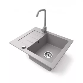   Gránit mosogatótálca NERO Monza + Steel csaptelep + dugókiemelő (szürke)