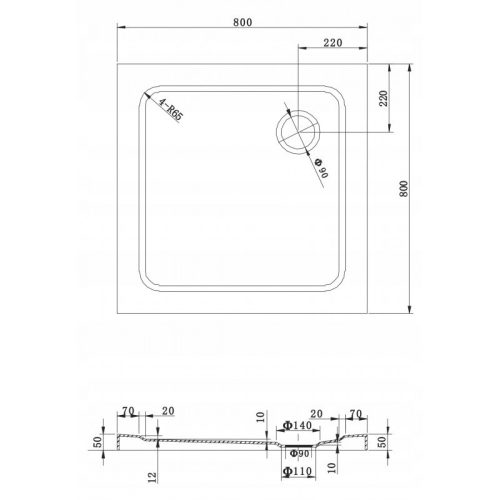 Mexen Slim zuhanytálca 80x80 cm + szifon - fekete (40708080) 
