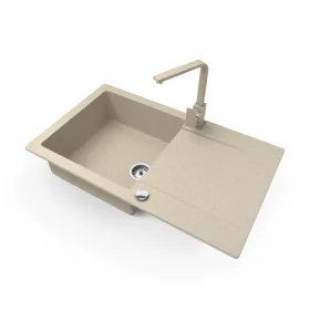  Gránit mosogató NERO Gold + Design csaptelep + dugókiemelő (bézs)