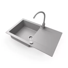   Gránit mosogató NERO Gold + magasított csaptelep + dugókiemelő (szürke)