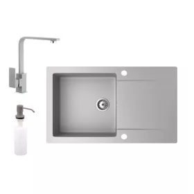   Gránit mosogató NERO Gold + Design csaptelep + adagoló (szürke)