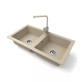   Gránit mosogató NERO Lybra + Design csaptelep + szifon (bézs)