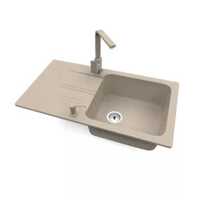   Gránit mosogató NERO Malta + Design csaptelep + adagoló (bézs)