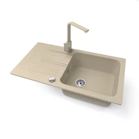   Gránit mosogató NERO Malta + Design csaptelep + dugókiemelő (bézs)