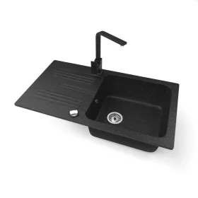   Gránit mosogató NERO Malta + Design csaptelep + dugókiemelő (fekete)