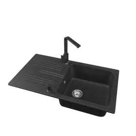   Gránit mosogató NERO Malta + Design csaptelep + adagoló (fekete)